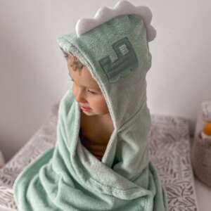 Bambusový ručník pro miminko s kapucí TOOWY mint s vláčkem